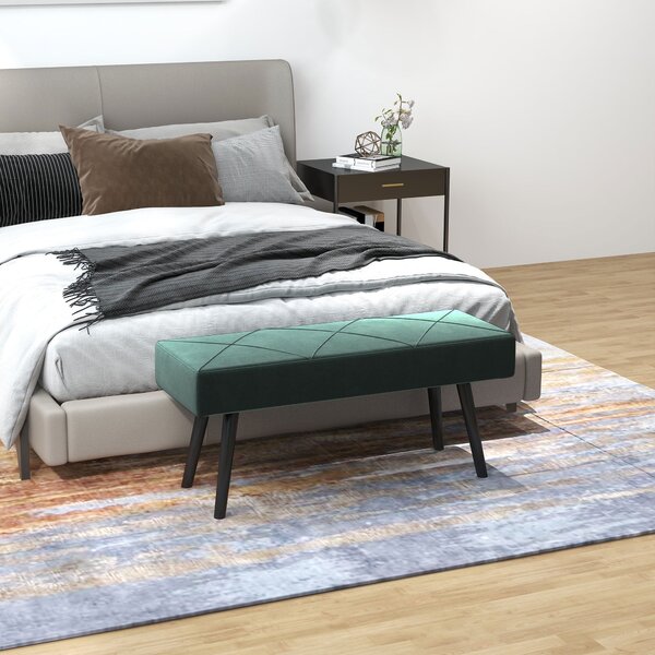 HOMCOM Čalouněná Lavice s Vzhledem Sametu, Lavice na Konec Postele s X-Vzorem, Ocelové Nohy, Botník do Ložnice, Obývacího Pokoj, Chodby, 100 x 36 x 45