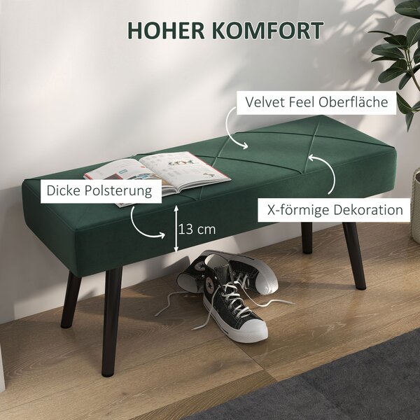 HOMCOM Čalouněná Lavice s Vzhledem Sametu, Lavice na Konec Postele s X-Vzorem, Ocelové Nohy, Botník do Ložnice, Obývacího Pokoj, Chodby, 100 x 36 x 45