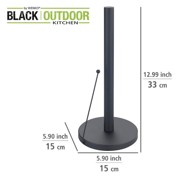 Černý kovový držák na kuchyňské role Wenko Black Outdoor Kitchen Clayton
