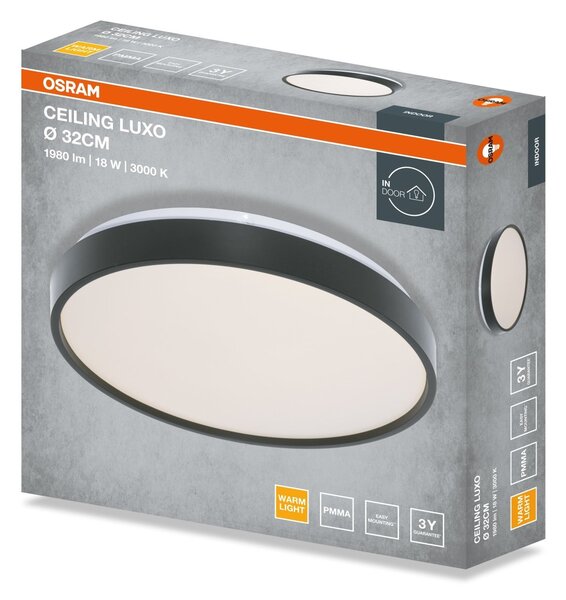 Stropní svítidlo LUXO, 320mm, 18W, Teplá bílá, IP20, Černé