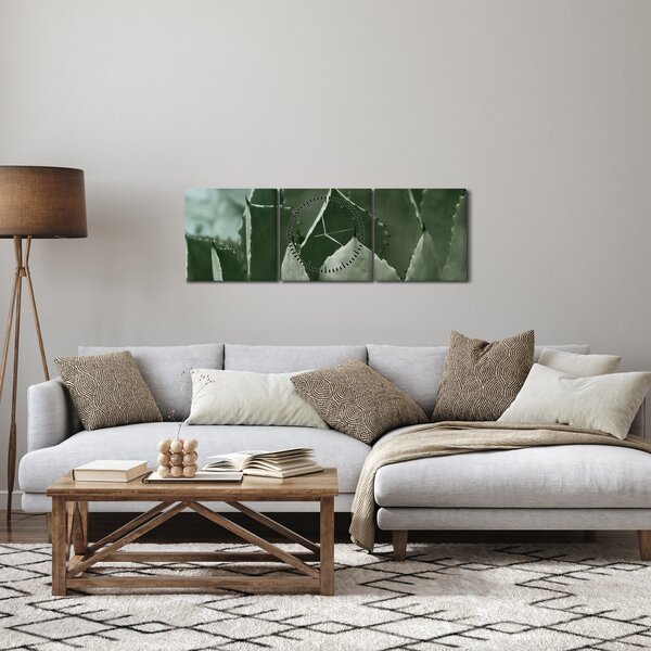 Obraz - Zelená agáve (s hodinami) (90x30 cm)