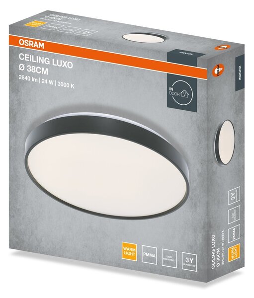 Stropní svítidlo LUXO, 380mm, 24W, Teplá bílá, IP20, Černé