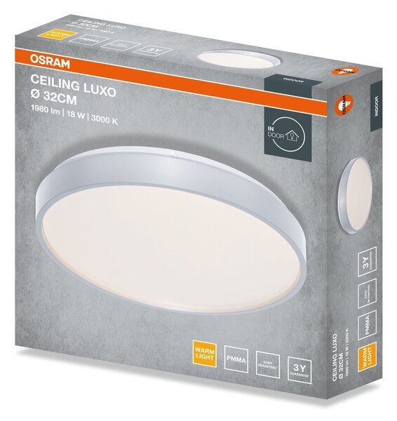Stropní svítidlo LUXO, 320mm, 18W, Teplá bílá, IP20, Stříbrné