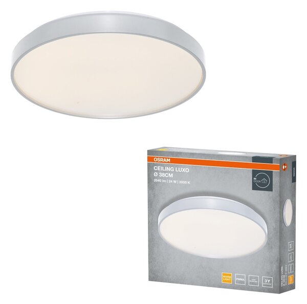 Stropní svítidlo LUXO, 380mm, 24W, Teplá bílá, IP20, Stříbrné