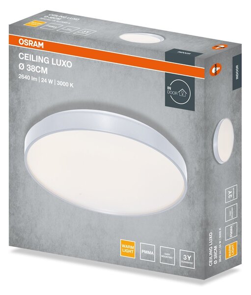Stropní svítidlo LUXO, 380mm, 24W, Teplá bílá, IP20, Stříbrné