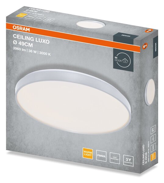 Stropní svítidlo LUXO, 490mm, 36W, Teplá bílá, IP20, Stříbrné