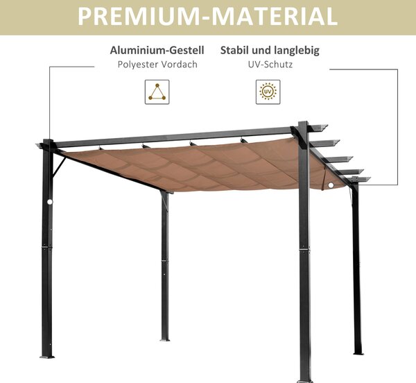 Outsunny Pergola s nastavitelnou plachtou 3 x 4 m, zahradní slunečník, hliníkový ochranný kryt na terasu, šedá+hnědá | Aosom