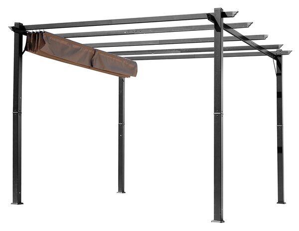 Outsunny Pergola s nastavitelnou plachtou 3 x 4 m, zahradní slunečník, hliníkový ochranný kryt na terasu, šedá+hnědá | Aosom