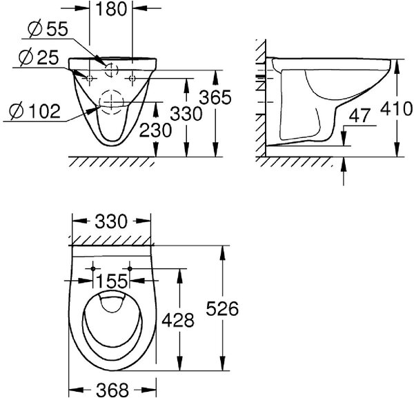 Grohe Bau Ceramic záchodová mísa závěsná bez splachovacího kruhu bílá 39491000