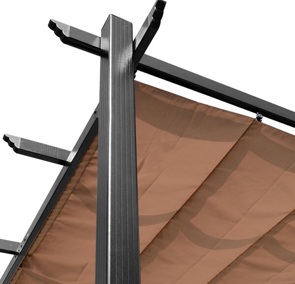Outsunny Pergola s nastavitelnou plachtou 3 x 4 m, zahradní slunečník, hliníkový ochranný kryt na terasu, šedá+hnědá | Aosom