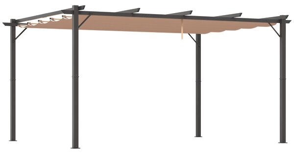 Outsunny Pergola s nastavitelnou plachtou 3 x 4 m, zahradní slunečník, hliníkový ochranný kryt na terasu, šedá+hnědá | Aosom