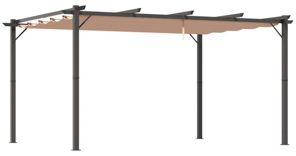 Outsunny Pergola s nastavitelnou plachtou 3 x 4 m, zahradní slunečník, hliníkový ochranný kryt na terasu, šedá+hnědá | Aosom