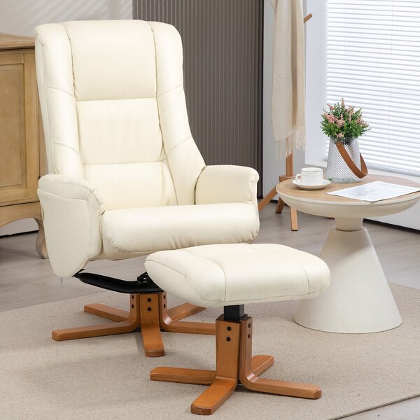 Recliner křeslo HOMCOM s podnožkou, TV křeslo s funkcí polohování, houpací funkce, vysoký opěrák, dřevěné nohy pro obývací pokoj, ložnici, umělá kůže