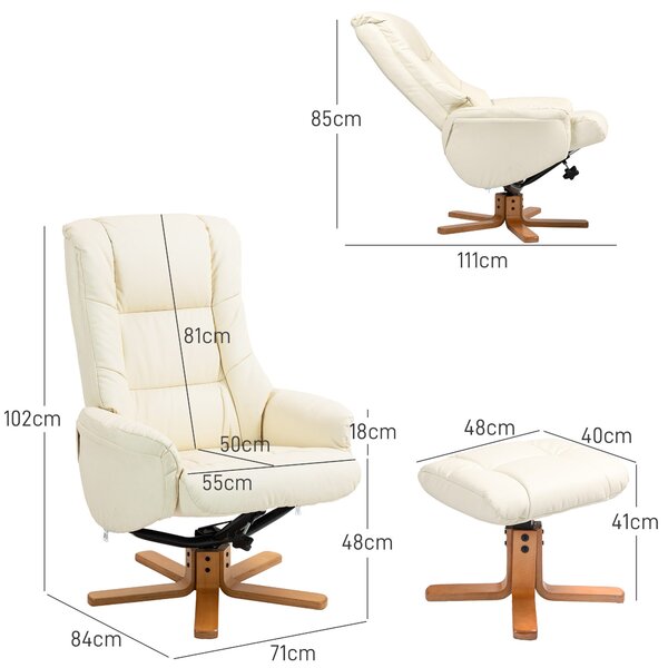 Recliner křeslo HOMCOM s podnožkou, TV křeslo s funkcí polohování, houpací funkce, vysoký opěrák, dřevěné nohy pro obývací pokoj, ložnici, umělá kůže