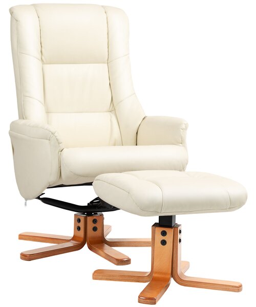 Recliner křeslo HOMCOM s podnožkou, TV křeslo s funkcí polohování, houpací funkce, vysoký opěrák, dřevěné nohy pro obývací pokoj, ložnici, umělá kůže