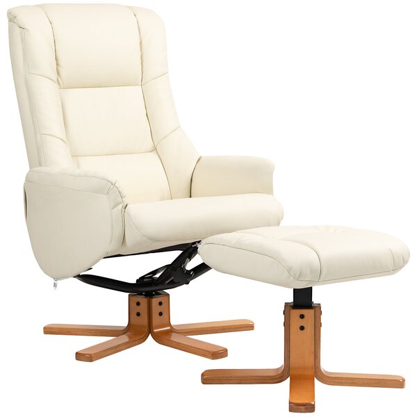Recliner křeslo HOMCOM s podnožkou, TV křeslo s funkcí polohování, houpací funkce, vysoký opěrák, dřevěné nohy pro obývací pokoj, ložnici, umělá kůže