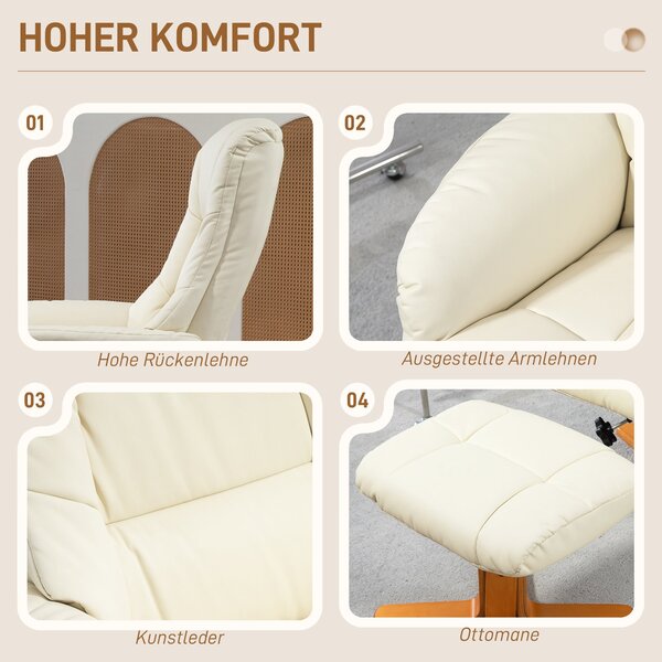Recliner křeslo HOMCOM s podnožkou, TV křeslo s funkcí polohování, houpací funkce, vysoký opěrák, dřevěné nohy pro obývací pokoj, ložnici, umělá kůže