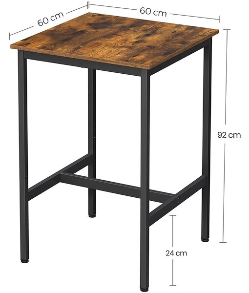 Hranatý vysoký barový stůl 60 x 60 x 90 cm, rustikální hnědý a černý
