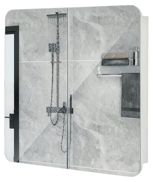 Koupelnová zrcadlová skříňka nástěnná - 2 zrcadlové dveře - Bílá - 68 x 13 x 66 cm - Pro make-up a toaletní potřeby