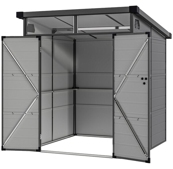 Outsunny Plastový Kůlna 3,24m³ 190x191x215cm Kůlna na Nářadí s Pultovou Střechou, Zamykací Dveře, Voděodolný Zahradní Domek, Skladovací Skříň pro Zahr