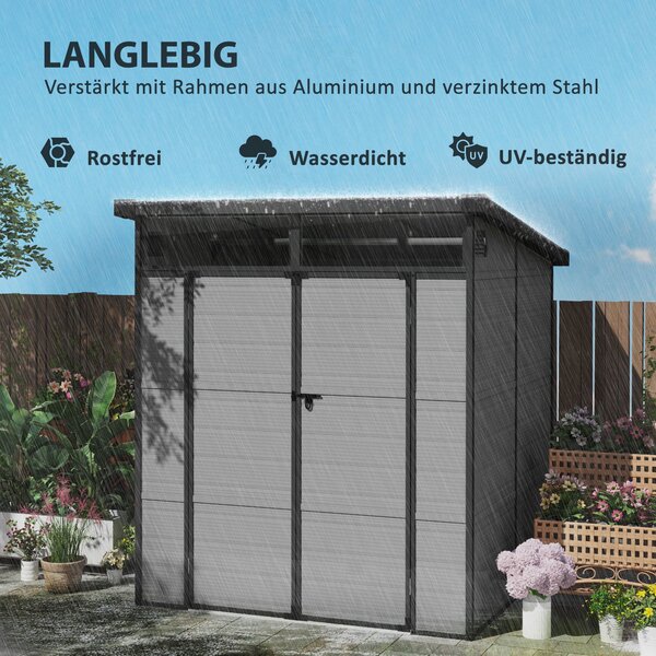 Outsunny Plastový Kůlna 3,24m³ 190x191x215cm Kůlna na Nářadí s Pultovou Střechou, Zamykací Dveře, Voděodolný Zahradní Domek, Skladovací Skříň pro Zahr