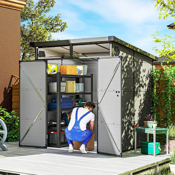 Outsunny Plastový Kůlna 3,24m³ 190x191x215cm Kůlna na Nářadí s Pultovou Střechou, Zamykací Dveře, Voděodolný Zahradní Domek, Skladovací Skříň pro Zahr