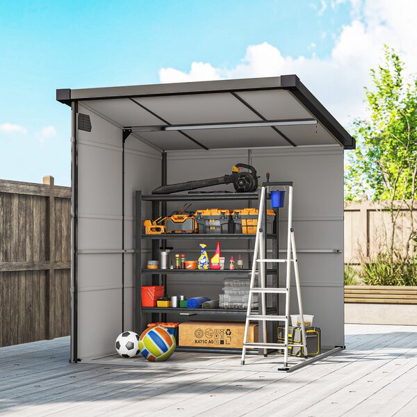 Outsunny Plastový Kůlna 3,24m³ 190x191x215cm Kůlna na Nářadí s Pultovou Střechou, Zamykací Dveře, Voděodolný Zahradní Domek, Skladovací Skříň pro Zahr