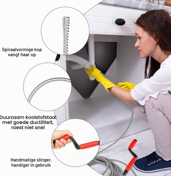 Odtokový hadr spirála - Čistič odpadů - 5 m - 6 mm - Ocel