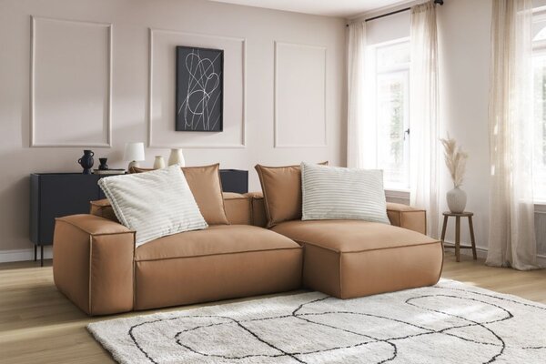-25 % Dny MOMENTI– Bobochic Paris Světle hnědá koženková rohová pohovka Boheme 302 cm, levá/pravá