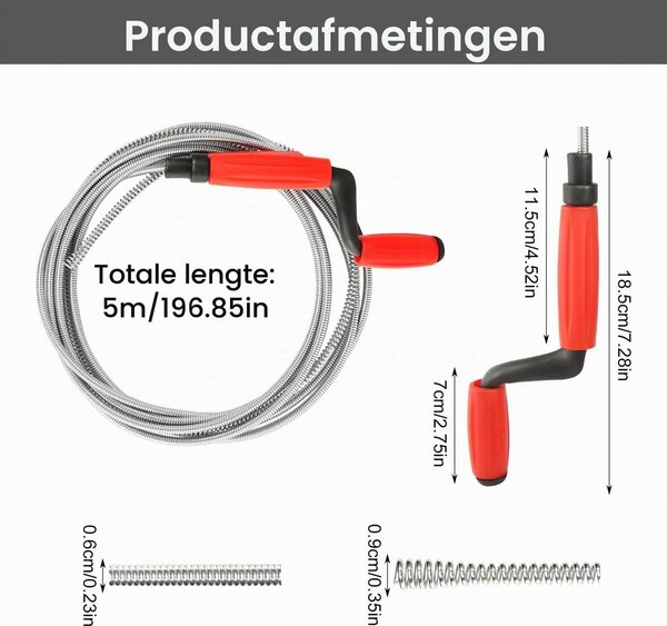 Odtokový hadr spirála - Čistič odpadů - 5 m - 6 mm - Ocel