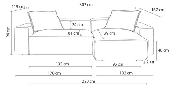 -25 % Dny MOMENTI– Bobochic Paris Světle šedá koženková rohová pohovka Boheme 302 cm, levá/pravá
