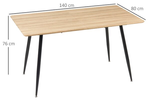 HOMCOM Jídelní stůl pro 4 osoby, Kuchyňský stůl, Stůl do obývacího pokoje s vzhledem dřeva, ocelové nohy, 140 x 80 x 76 cm, Přirozený | Aosom