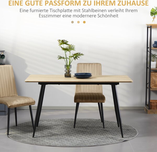 HOMCOM Jídelní stůl pro 4 osoby, Kuchyňský stůl, Stůl do obývacího pokoje s vzhledem dřeva, ocelové nohy, 140 x 80 x 76 cm, Přirozený | Aosom