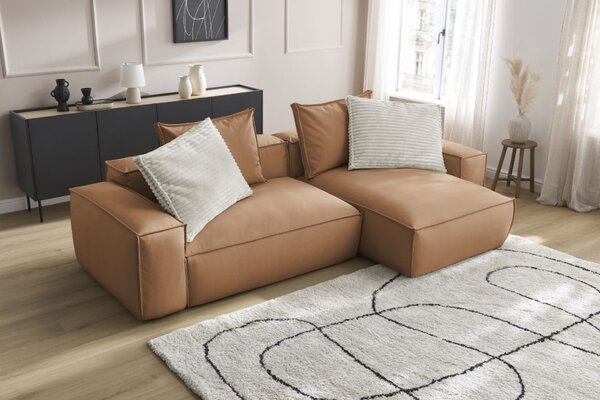 -25 % Dny MOMENTI– Bobochic Paris Světle hnědá koženková rohová pohovka Boheme 302 cm, levá/pravá