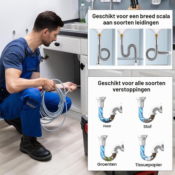 Odtokový hadr spirála - Čistič odpadů - 5 m - 6 mm - Ocel