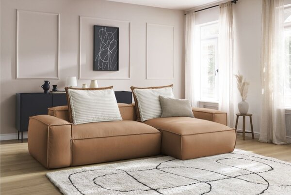 -25 % Dny MOMENTI– Bobochic Paris Světle hnědá koženková rohová pohovka Boheme 302 cm, levá/pravá