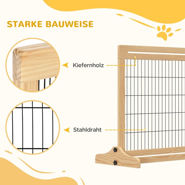 PawHut Dřevěná Brána pro Psy, Rozšiřitelná Ochrana Dveří s Opěrkou Nohou, Samostatně Stojící Psí Brána, Ochrana Schodů, Psí Bariéra pro Krb, Sporák, P