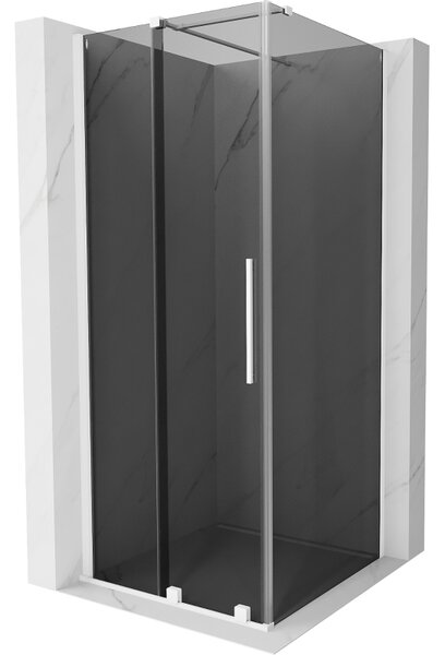 Mexen Velar, sprchový kout s posuvnými dveřmi 90 x 90 cm, 8mm šedé sklo, bílá matná, 871-090-090-41-20