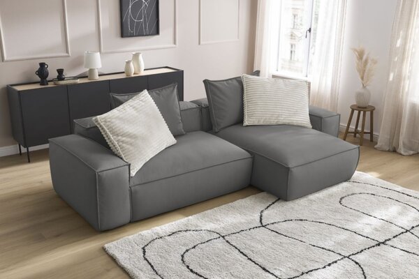 -25 % Dny MOMENTI– Bobochic Paris Tmavě šedá koženková rohová pohovka Boheme 302 cm, levá/pravá