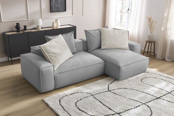 -25 % Dny MOMENTI– Bobochic Paris Světle šedá koženková rohová pohovka Boheme 302 cm, levá/pravá