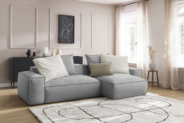 -25 % Dny MOMENTI– Bobochic Paris Světle šedá koženková rohová pohovka Boheme 302 cm, levá/pravá