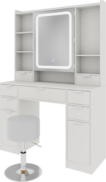Toaletní stolek Vicco Solea Bílá 105 cm se zrcadlem LED a stoličkou, Model 55565