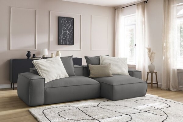 -25 % Dny MOMENTI– Bobochic Paris Tmavě šedá koženková rohová pohovka Boheme 302 cm, levá/pravá
