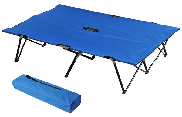 Outsunny Skládací Kempovací Postel pro 2 Osoby, Dvojitá Kempovací Postel s Nosností až 136 kg, Ocelový Oxford Modrá+Černá 193 x 125 x 40 cm | Aosom