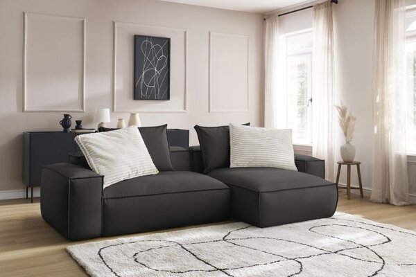 -25 % Dny MOMENTI– Bobochic Paris Černá koženková rohová pohovka Boheme 302 cm, levá/pravá