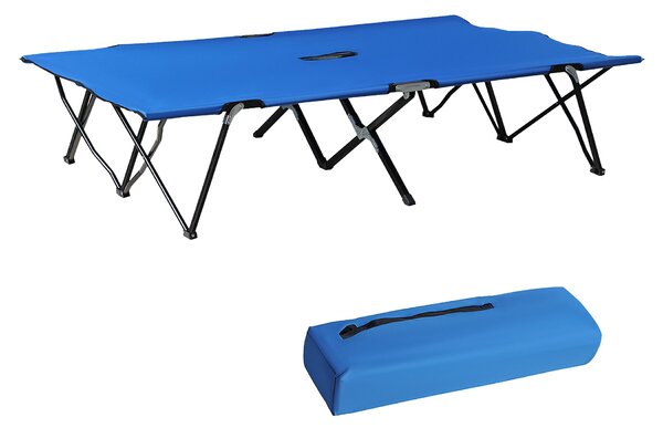 Outsunny Skládací Kempovací Postel pro 2 Osoby, Dvojitá Kempovací Postel s Nosností až 136 kg, Ocelový Oxford Modrá+Černá 193 x 125 x 40 cm | Aosom