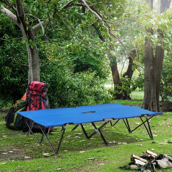Outsunny Skládací Kempovací Postel pro 2 Osoby, Dvojitá Kempovací Postel s Nosností až 136 kg, Ocelový Oxford Modrá+Černá 193 x 125 x 40 cm | Aosom