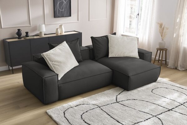 -25 % Dny MOMENTI– Bobochic Paris Černá koženková rohová pohovka Boheme 302 cm, levá/pravá