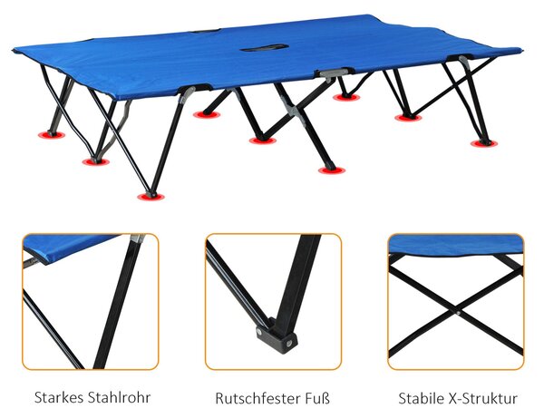 Outsunny Skládací Kempovací Postel pro 2 Osoby, Dvojitá Kempovací Postel s Nosností až 136 kg, Ocelový Oxford Modrá+Černá 193 x 125 x 40 cm | Aosom