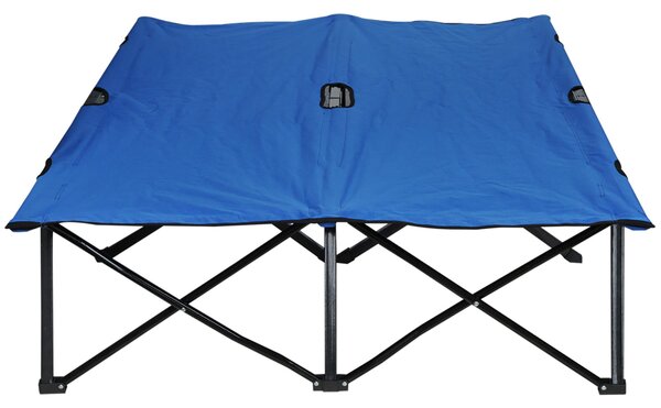 Outsunny Skládací Kempovací Postel pro 2 Osoby, Dvojitá Kempovací Postel s Nosností až 136 kg, Ocelový Oxford Modrá+Černá 193 x 125 x 40 cm | Aosom
